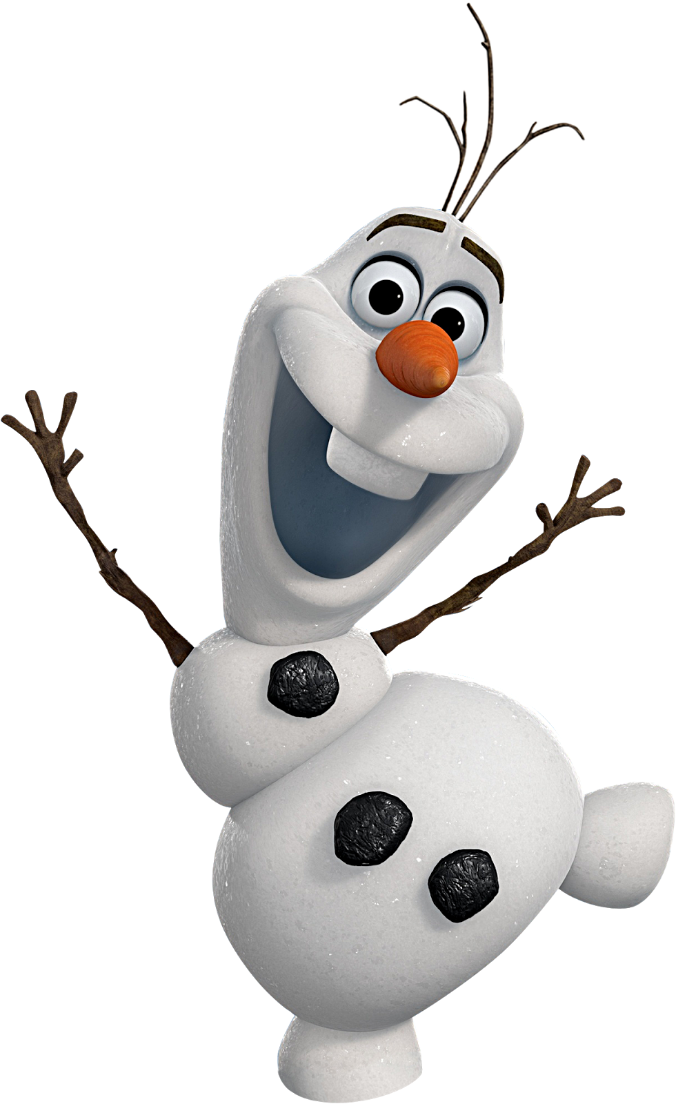 A happy Olaf, the snowman from the animated film Frozen.